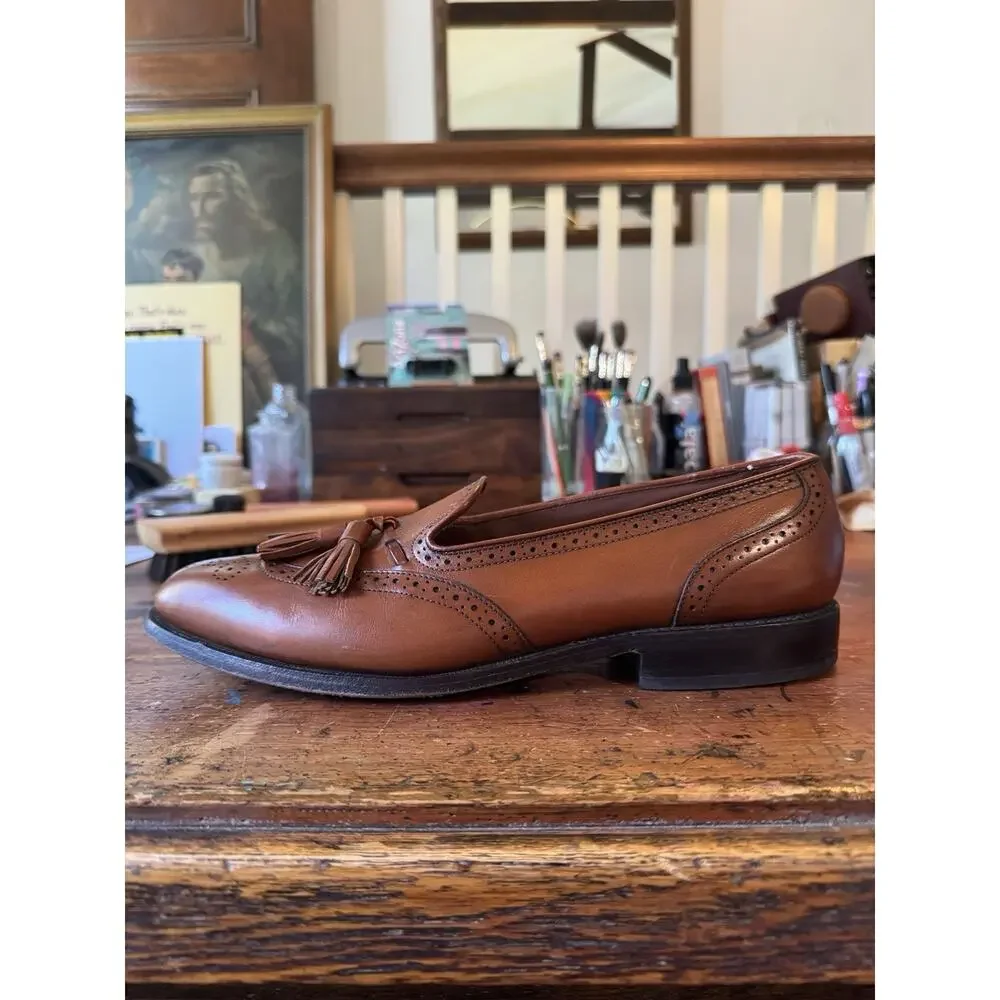 Vintage Allen Edmonds Auburn Tassel Loafers Men's 9.5 AA Brown Leather USA Made